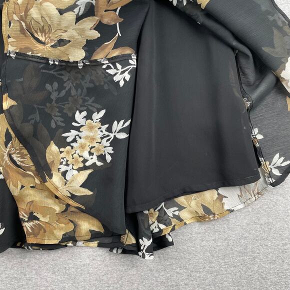 Y2K Vintage Apt. 9 Floral Skirt Womens M Black Gold Flared Ruffle Fairy Grunge - Picture 11 of 11